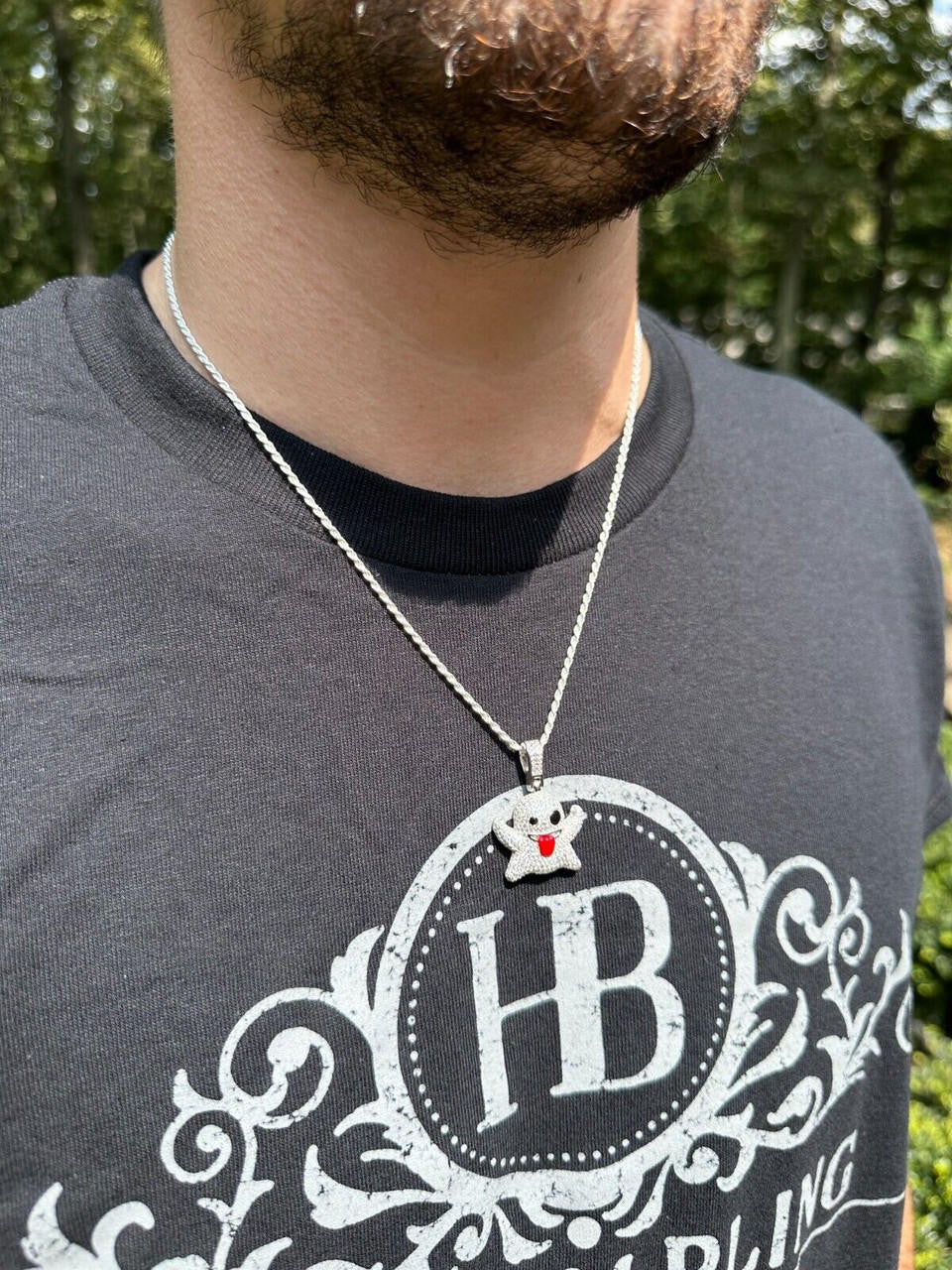 HarlemBling Real 925 Sterling Silver Gold Plated Snapchat Laughing Ghost Piece Pendant CZ