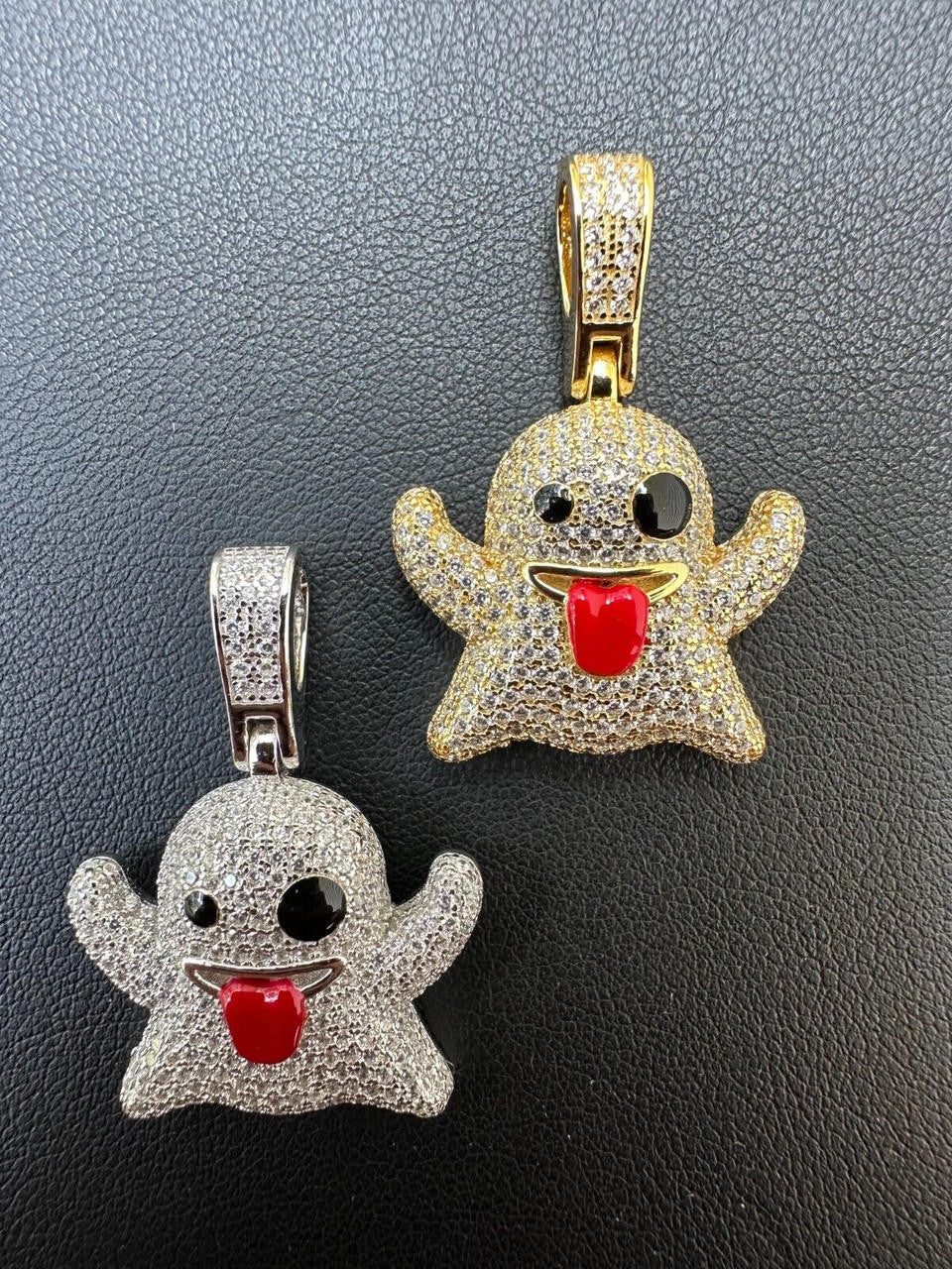 HarlemBling Real 925 Sterling Silver Gold Plated Snapchat Laughing Ghost Piece Pendant CZ