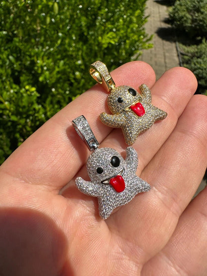 HarlemBling Real 925 Sterling Silver Gold Plated Snapchat Laughing Ghost Piece Pendant CZ