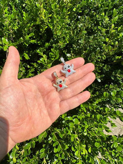 HarlemBling Real 925 Sterling Silver Gold Plated Snapchat Laughing Ghost Piece Pendant CZ