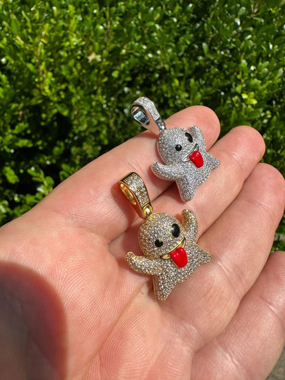 HarlemBling Real 925 Sterling Silver Gold Plated Snapchat Laughing Ghost Piece Pendant CZ
