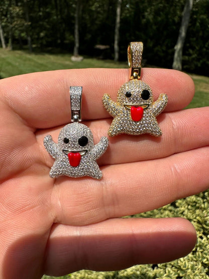 HarlemBling Real 925 Sterling Silver Gold Plated Snapchat Laughing Ghost Piece Pendant CZ