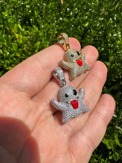 HarlemBling Real 925 Sterling Silver Gold Plated Snapchat Laughing Ghost Piece Pendant CZ