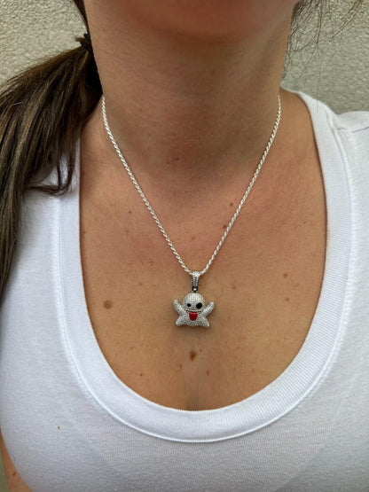 HarlemBling Real 925 Sterling Silver Gold Plated Snapchat Laughing Ghost Piece Pendant CZ