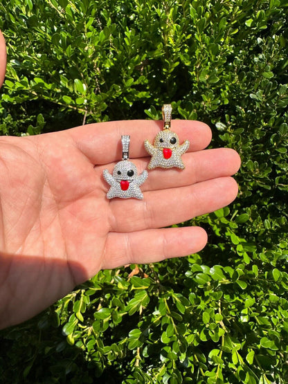 HarlemBling Real 925 Sterling Silver Gold Plated Snapchat Laughing Ghost Piece Pendant CZ