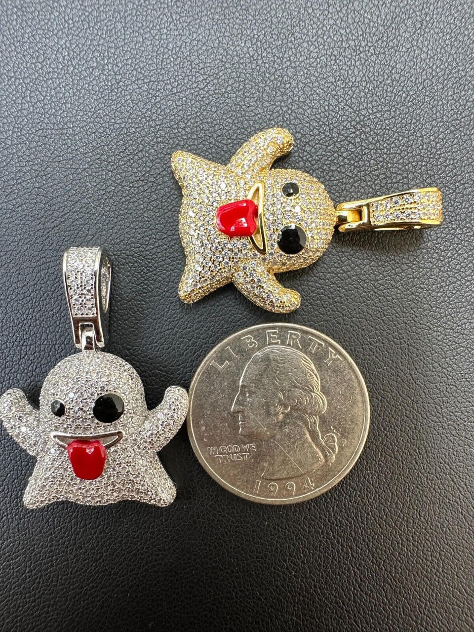 HarlemBling Real 925 Sterling Silver Gold Plated Snapchat Laughing Ghost Piece Pendant CZ