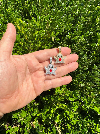 HarlemBling Real 925 Sterling Silver Gold Plated Snapchat Laughing Ghost Piece Pendant CZ