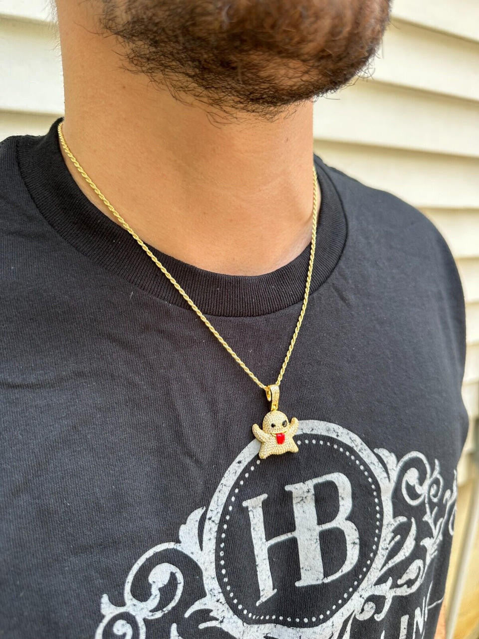 HarlemBling Real 925 Sterling Silver Gold Plated Snapchat Laughing Ghost Piece Pendant CZ