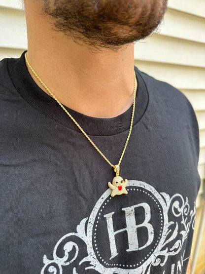 HarlemBling Real 925 Sterling Silver Gold Plated Snapchat Laughing Ghost Piece Pendant CZ