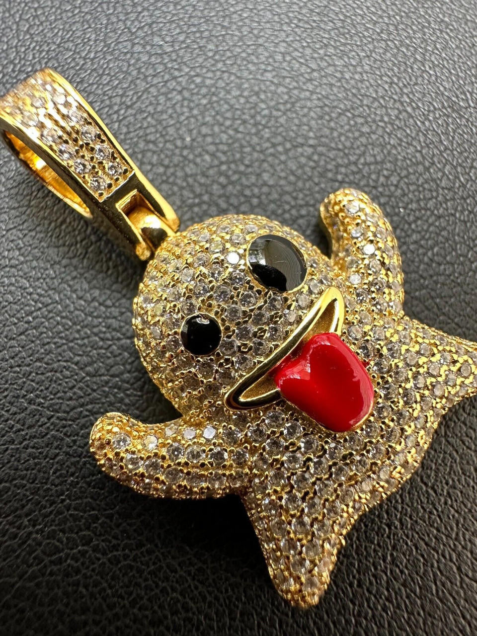 HarlemBling Real 925 Sterling Silver Gold Plated Snapchat Laughing Ghost Piece Pendant CZ