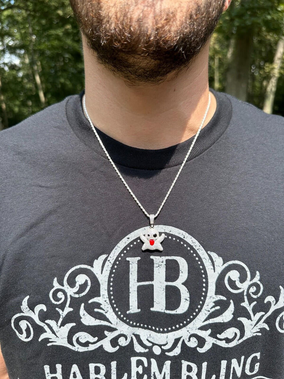 HarlemBling Real 925 Sterling Silver Gold Plated Snapchat Laughing Ghost Piece Pendant CZ