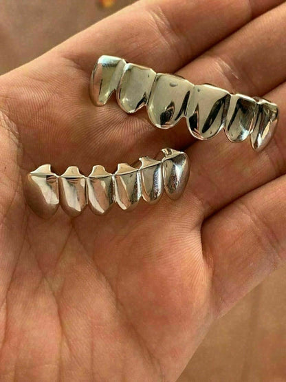 HarlemBling Real 925 Sterling Silver - GRILLZ Top Bottom Hip Hop Grills 6 8 Or Single Teeth