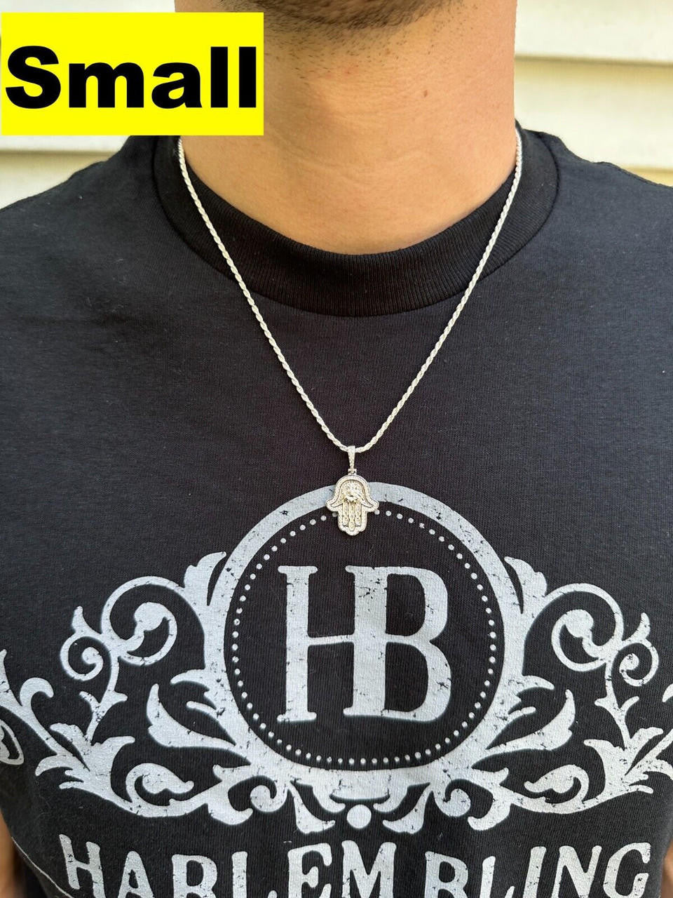 HarlemBling Real 925 Sterling Silver Hamsa Evil Eye Hand Iced MOISSANITE Pendant - 3 Sizes