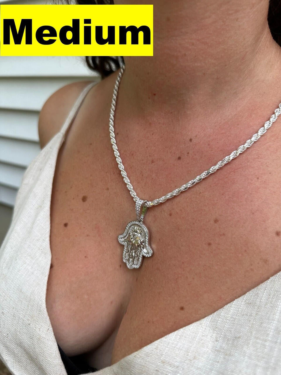 HarlemBling Real 925 Sterling Silver Hamsa Evil Eye Hand Iced MOISSANITE Pendant - 3 Sizes