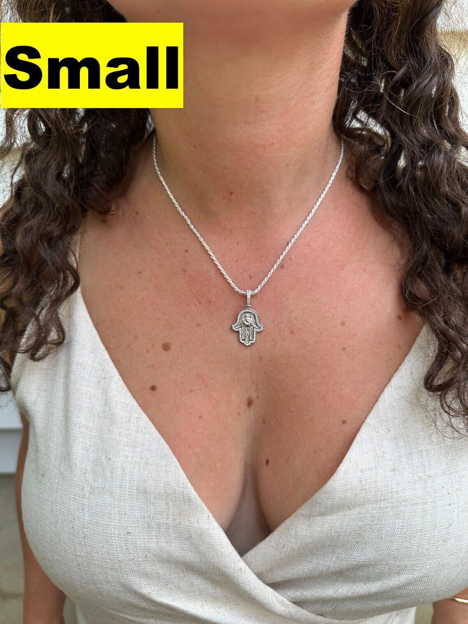 HarlemBling Real 925 Sterling Silver Hamsa Evil Eye Hand Iced MOISSANITE Pendant - 3 Sizes