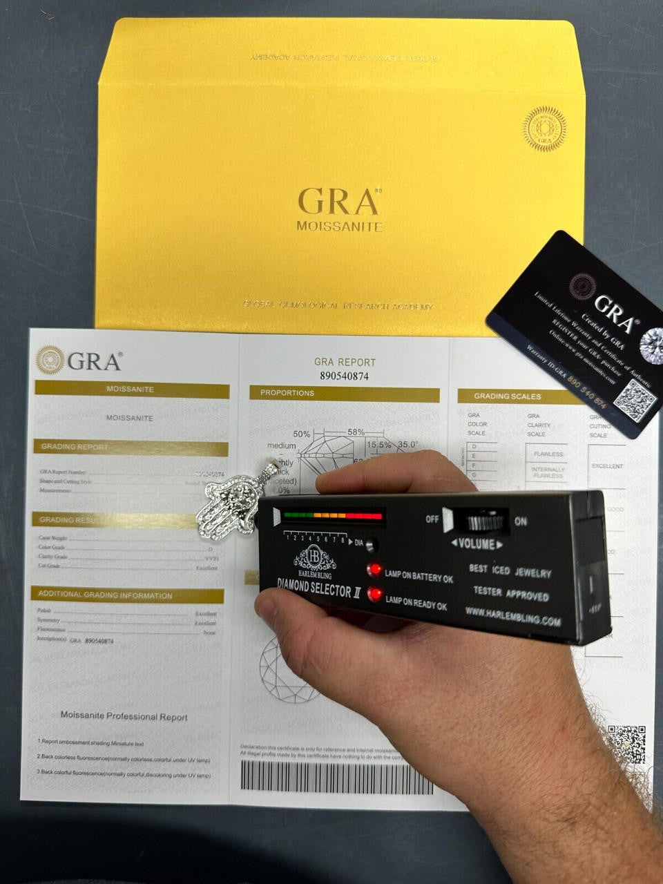 HarlemBling Real 925 Sterling Silver Hamsa Evil Eye Hand Iced MOISSANITE Pendant - 3 Sizes