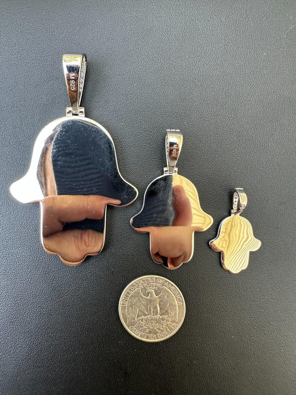 HarlemBling Real 925 Sterling Silver Hamsa Evil Eye Hand Iced MOISSANITE Pendant - 3 Sizes