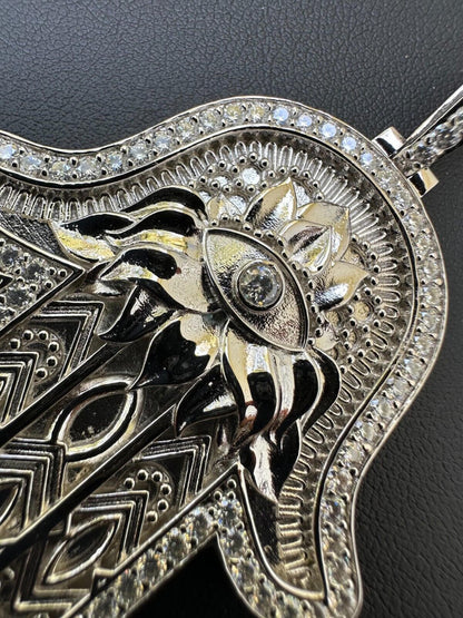 HarlemBling Real 925 Sterling Silver Hamsa Evil Eye Hand Iced MOISSANITE Pendant - 3 Sizes