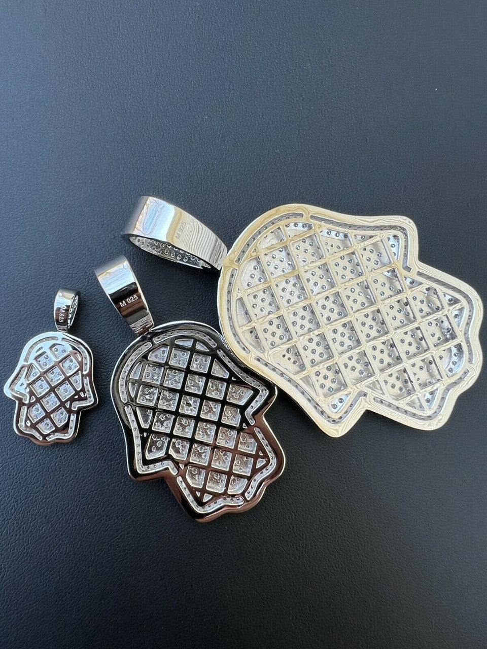 HarlemBling Real 925 Sterling Silver Hand Of God Hamsa Iced Hip Hop Diamond Pendant Necklace