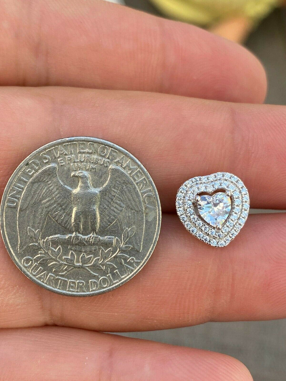 HarlemBling Real 925 Sterling Silver Heart Shape Earrings Large Diamond Studs Iced Ladies