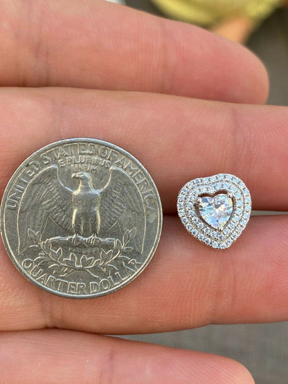 HarlemBling Real 925 Sterling Silver Heart Shape Earrings Large Diamond Studs Iced Ladies
