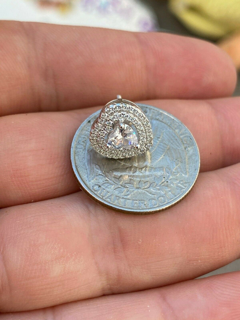 HarlemBling Real 925 Sterling Silver Heart Shape Earrings Large Diamond Studs Iced Ladies