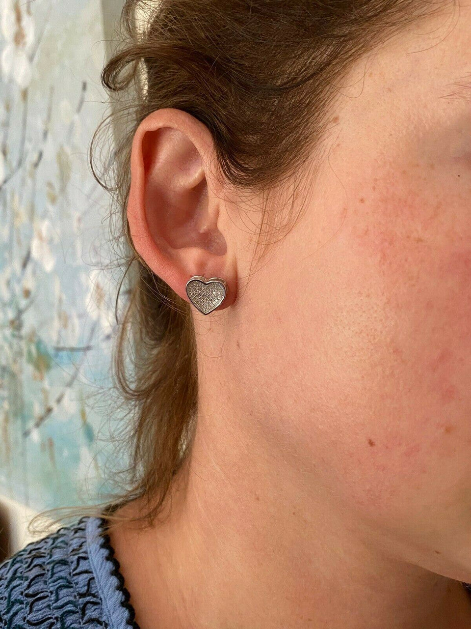 HarlemBling Real 925 Sterling Silver Heart Shaped Earrings Large Diamond Studs Iced Hip Hop