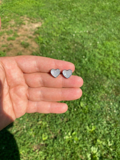 HarlemBling Real 925 Sterling Silver Heart Shaped Earrings Large Diamond Studs Iced Hip Hop