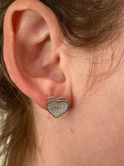 HarlemBling Real 925 Sterling Silver Heart Shaped Earrings Large Diamond Studs Iced Hip Hop