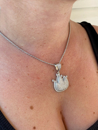 HarlemBling Real 925 Sterling Silver Hip Hop Fire Emoji Pendant Necklace Iced Flame