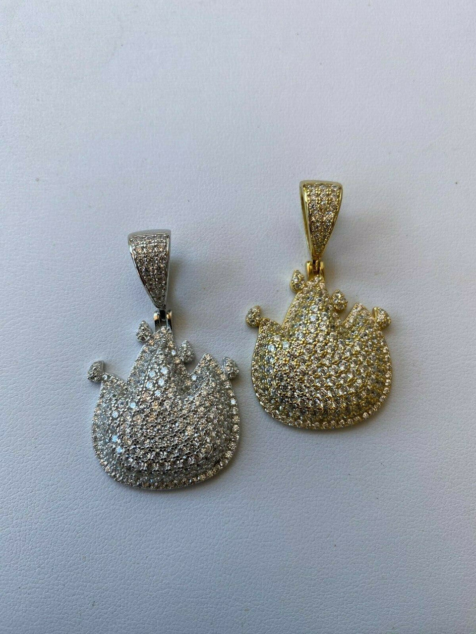 HarlemBling Real 925 Sterling Silver Hip Hop Fire Emoji Pendant Necklace Iced Flame