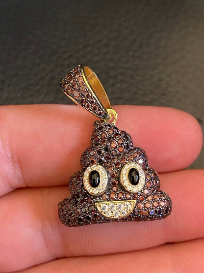 HarlemBling Real 925 Sterling Silver Hip Hop Poop Emoji Pendant Necklace Iced Diamond 1