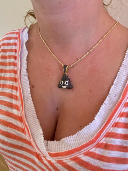 HarlemBling Real 925 Sterling Silver Hip Hop Poop Emoji Pendant Necklace Iced Diamond 1