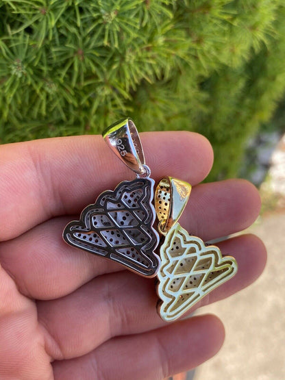 HarlemBling Real 925 Sterling Silver Hip Hop Poop Emoji Pendant Necklace Iced Diamond 1