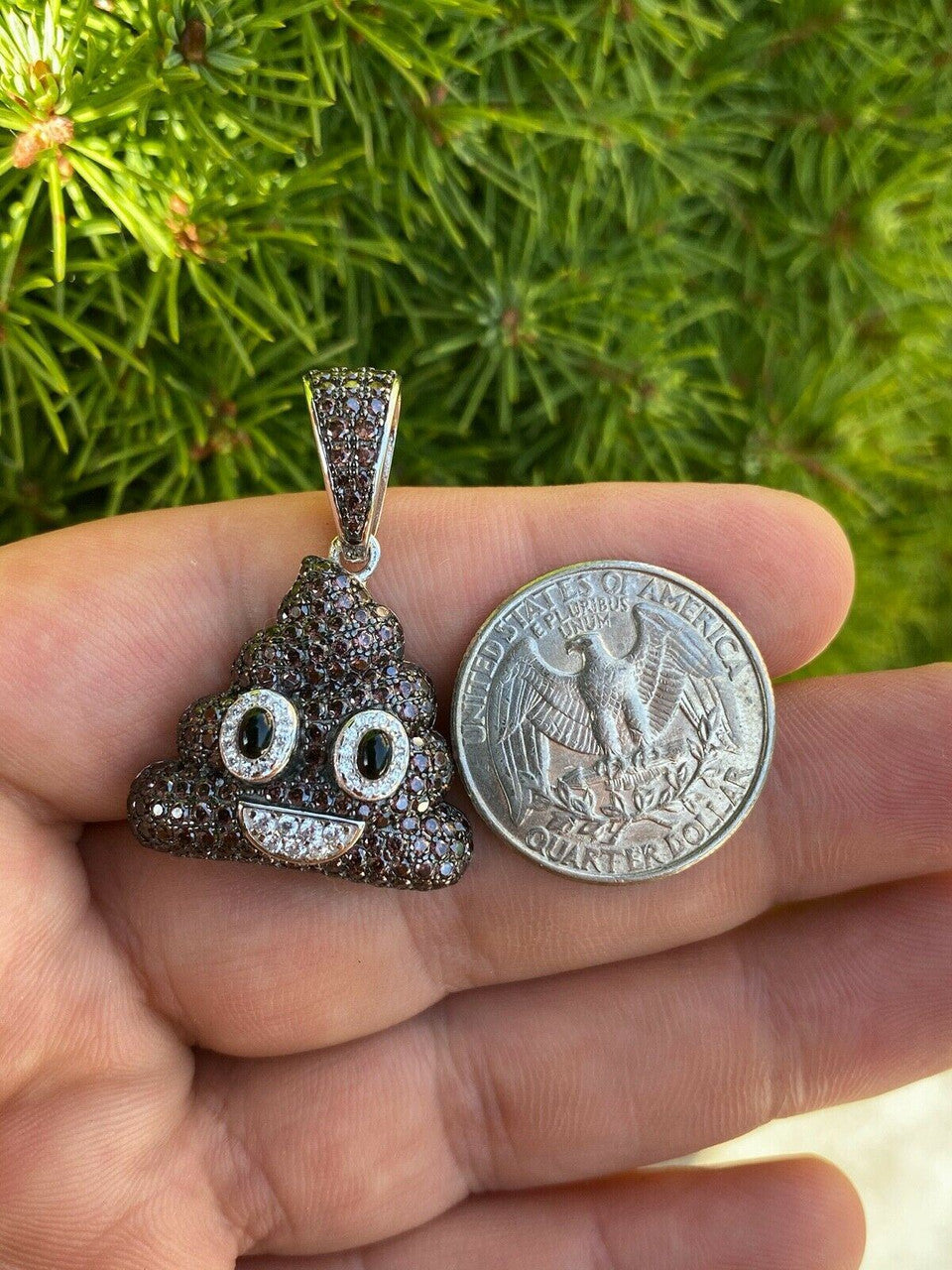 HarlemBling Real 925 Sterling Silver Hip Hop Poop Emoji Pendant Necklace Iced Diamond 1