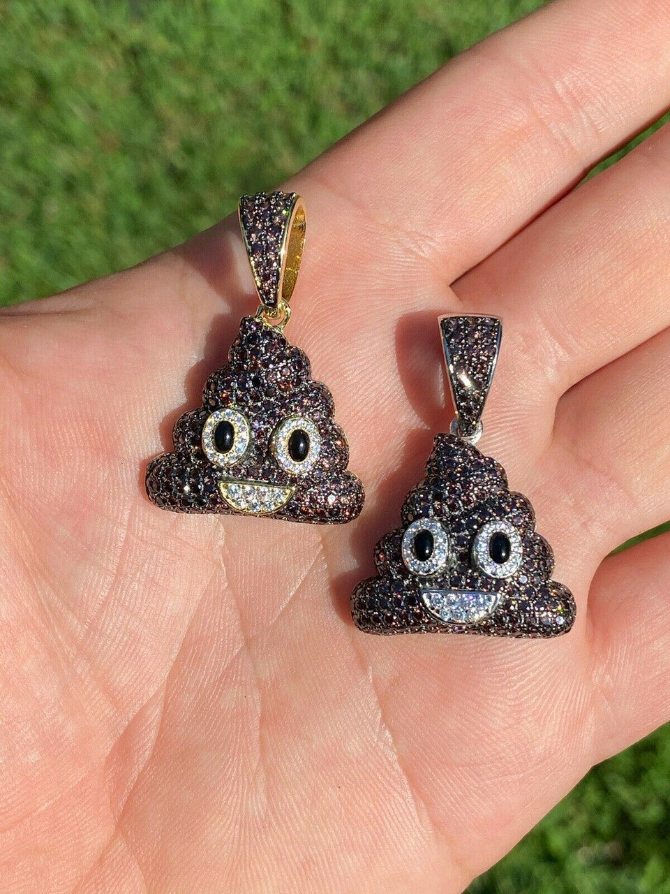 HarlemBling Real 925 Sterling Silver Hip Hop Poop Emoji Pendant Necklace Iced Diamond 1