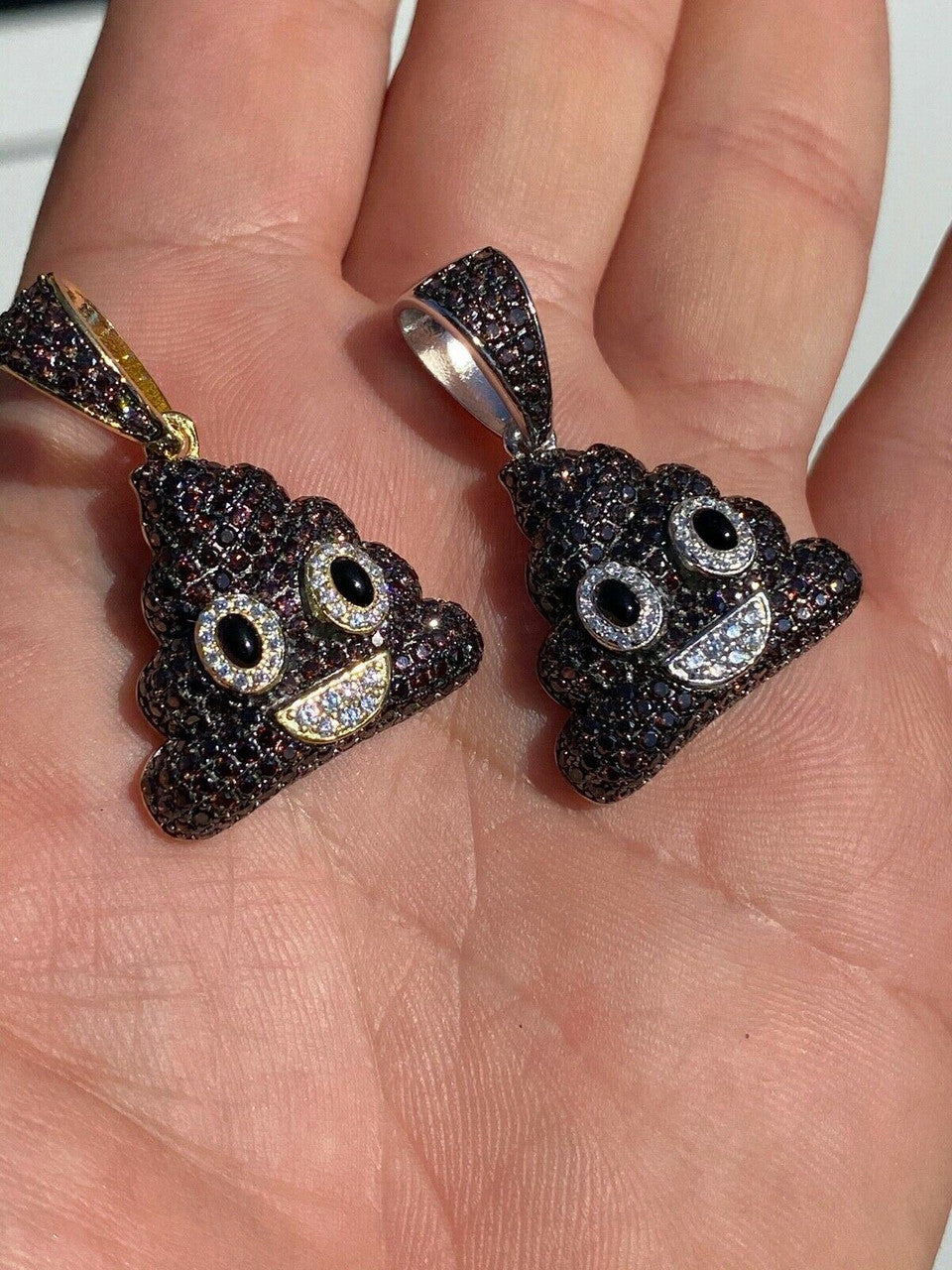 HarlemBling Real 925 Sterling Silver Hip Hop Poop Emoji Pendant Necklace Iced Diamond 1