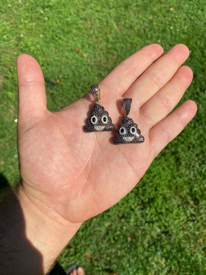 HarlemBling Real 925 Sterling Silver Hip Hop Poop Emoji Pendant Necklace Iced Diamond 1