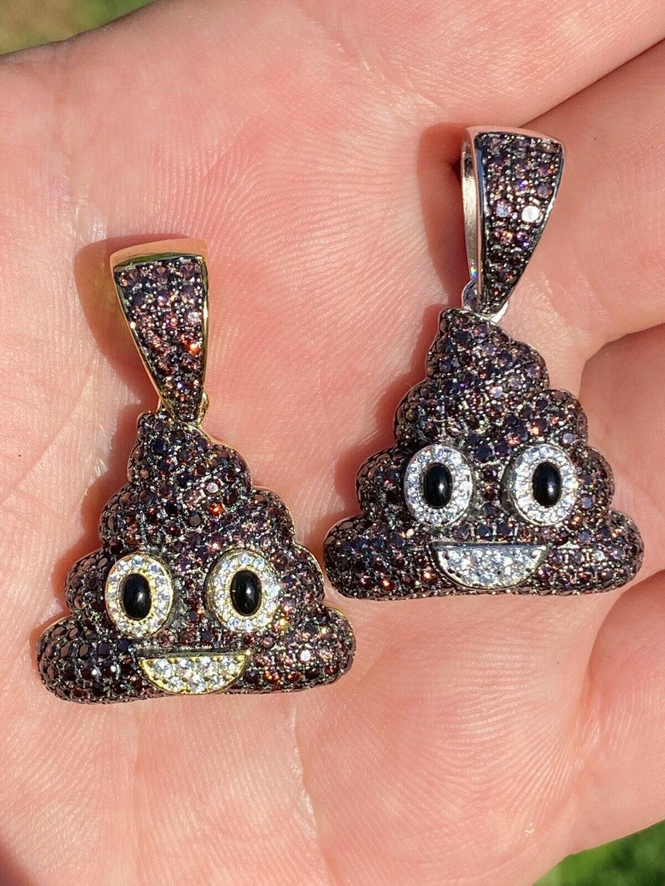 HarlemBling Real 925 Sterling Silver Hip Hop Poop Emoji Pendant Necklace Iced Diamond 1