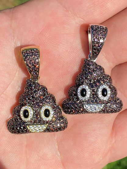 HarlemBling Real 925 Sterling Silver Hip Hop Poop Emoji Pendant Necklace Iced Diamond 1