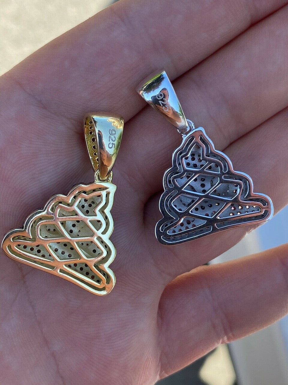 HarlemBling Real 925 Sterling Silver Hip Hop Poop Emoji Pendant Necklace Iced Diamond 1