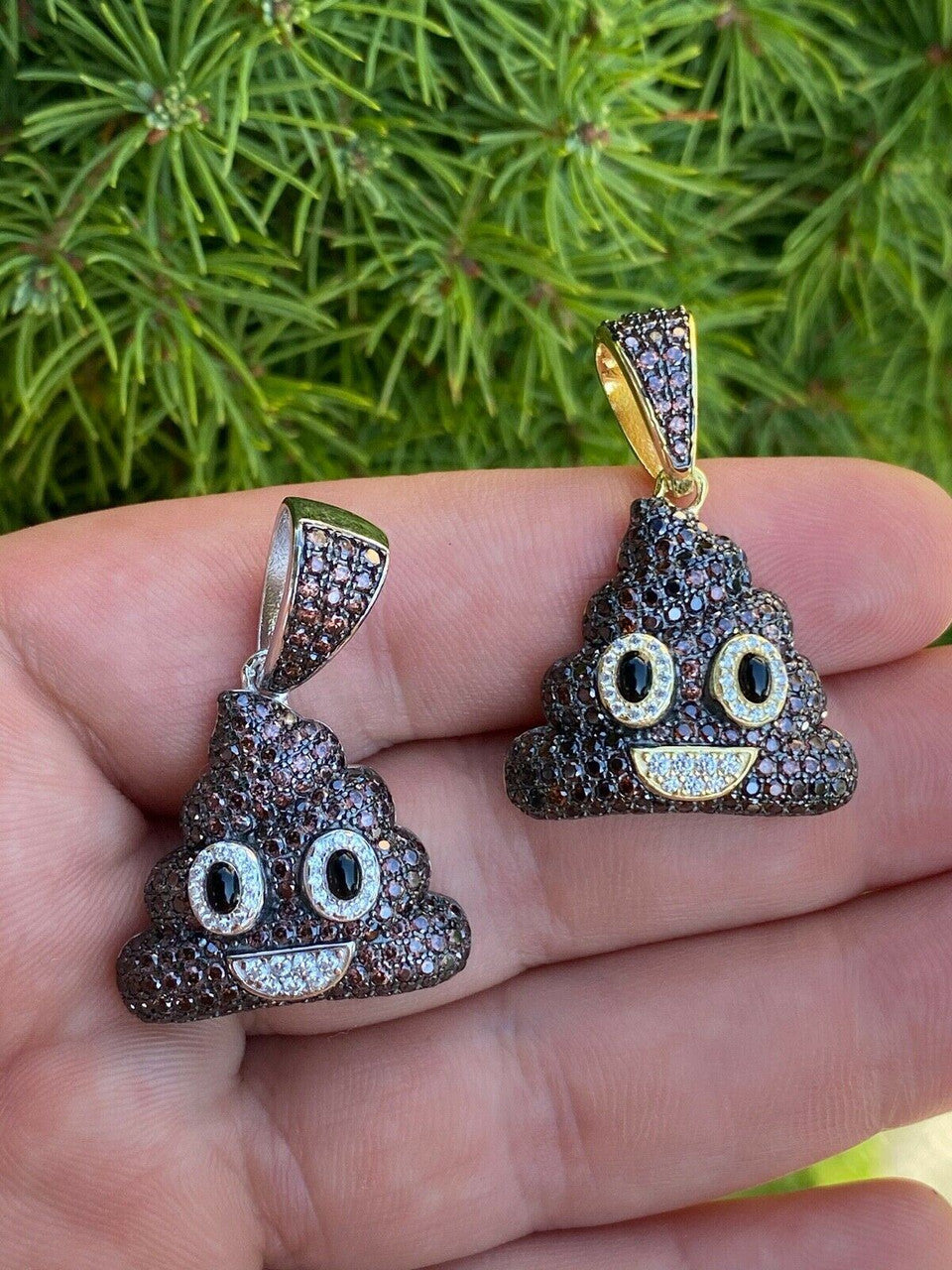 HarlemBling Real 925 Sterling Silver Hip Hop Poop Emoji Pendant Necklace Iced Diamond 1