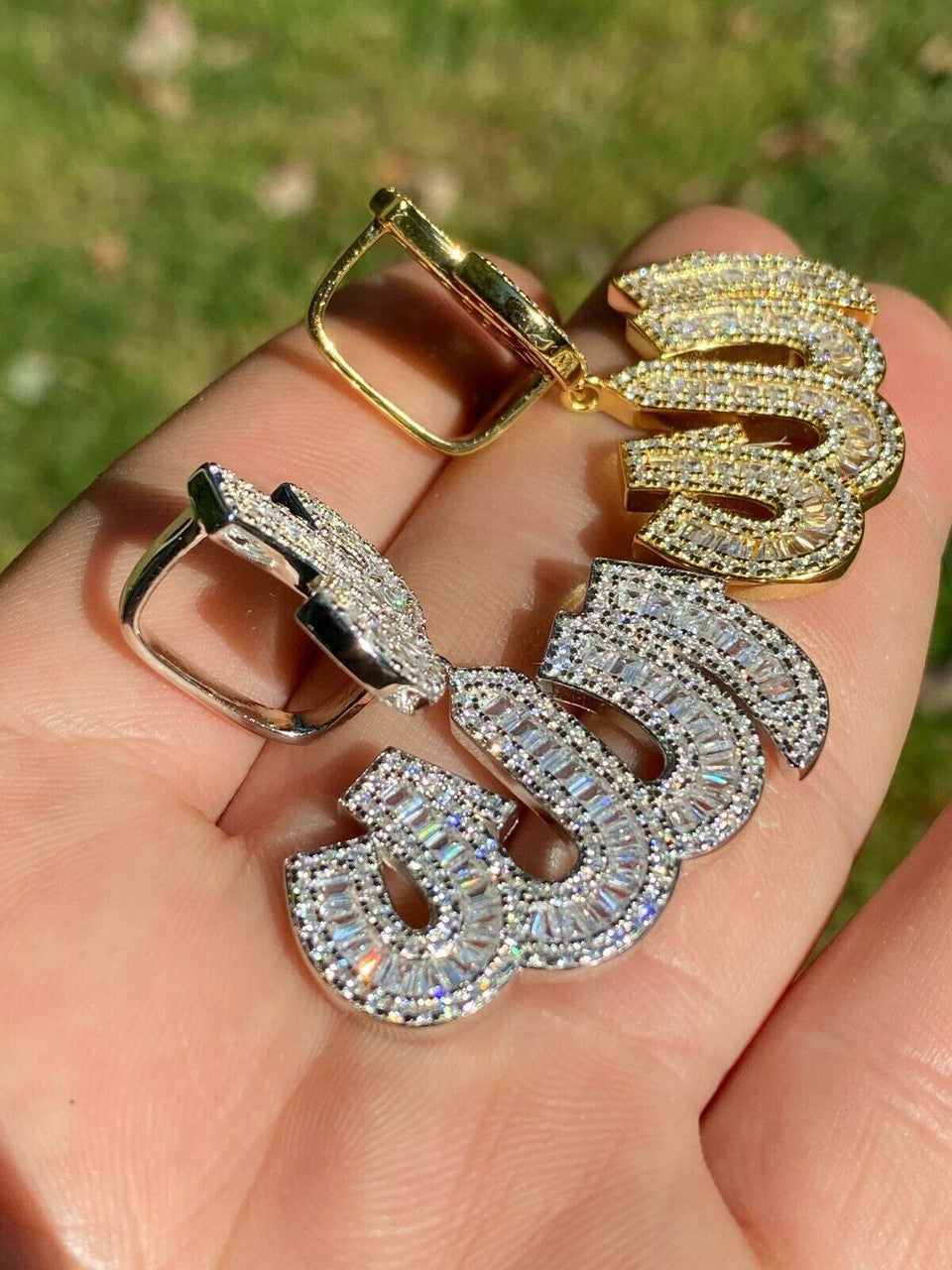 HarlemBling Real 925 Sterling Silver Iced Baguette Men Diamond Allah Arabic Pendant Necklace