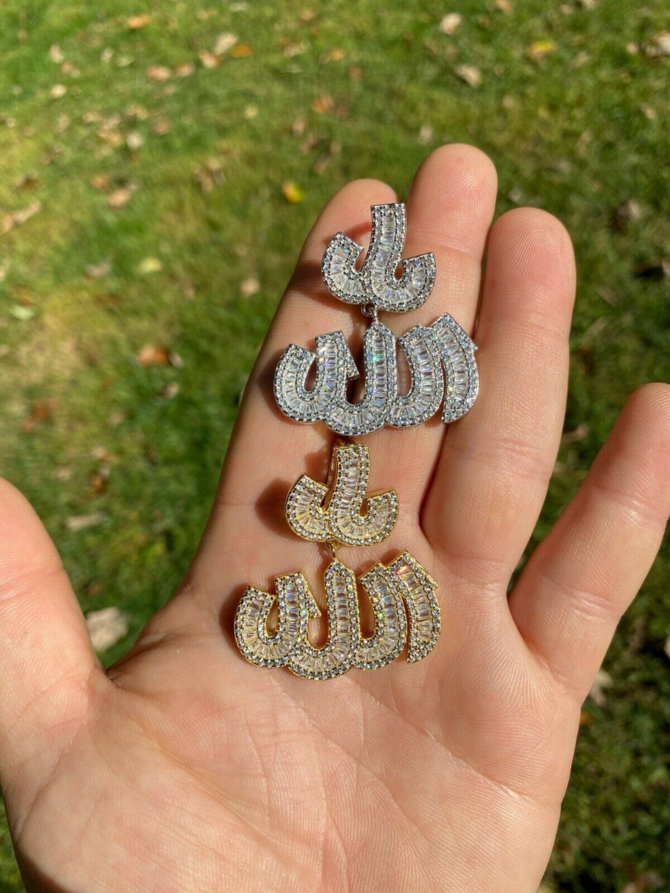 HarlemBling Real 925 Sterling Silver Iced Baguette Men Diamond Allah Arabic Pendant Necklace