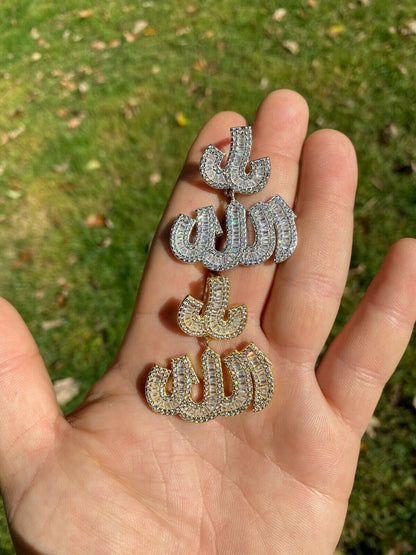 HarlemBling Real 925 Sterling Silver Iced Baguette Men Diamond Allah Arabic Pendant Necklace