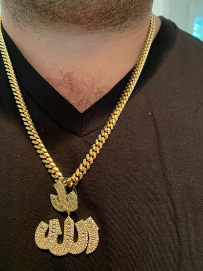 HarlemBling Real 925 Sterling Silver Iced Baguette Men Diamond Allah Arabic Pendant Necklace