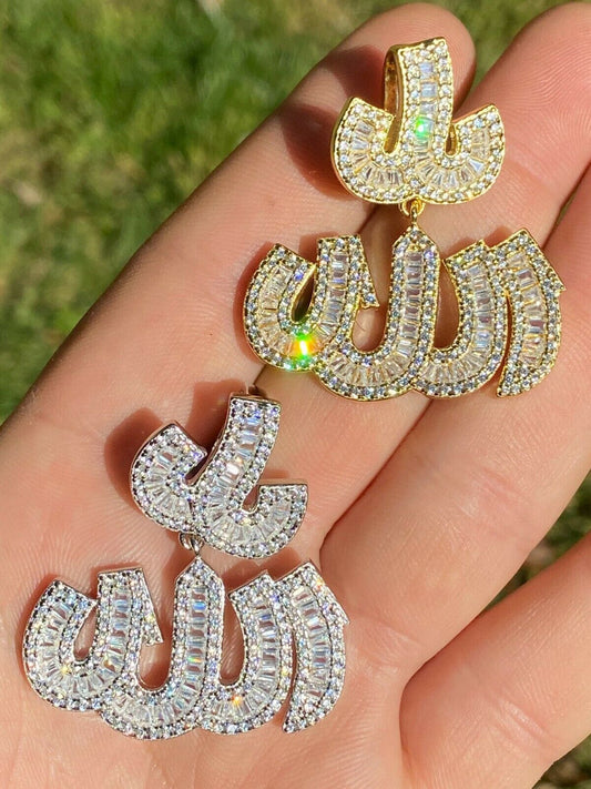 HarlemBling Real 925 Sterling Silver Iced Baguette Men Diamond Allah Arabic Pendant Necklace
