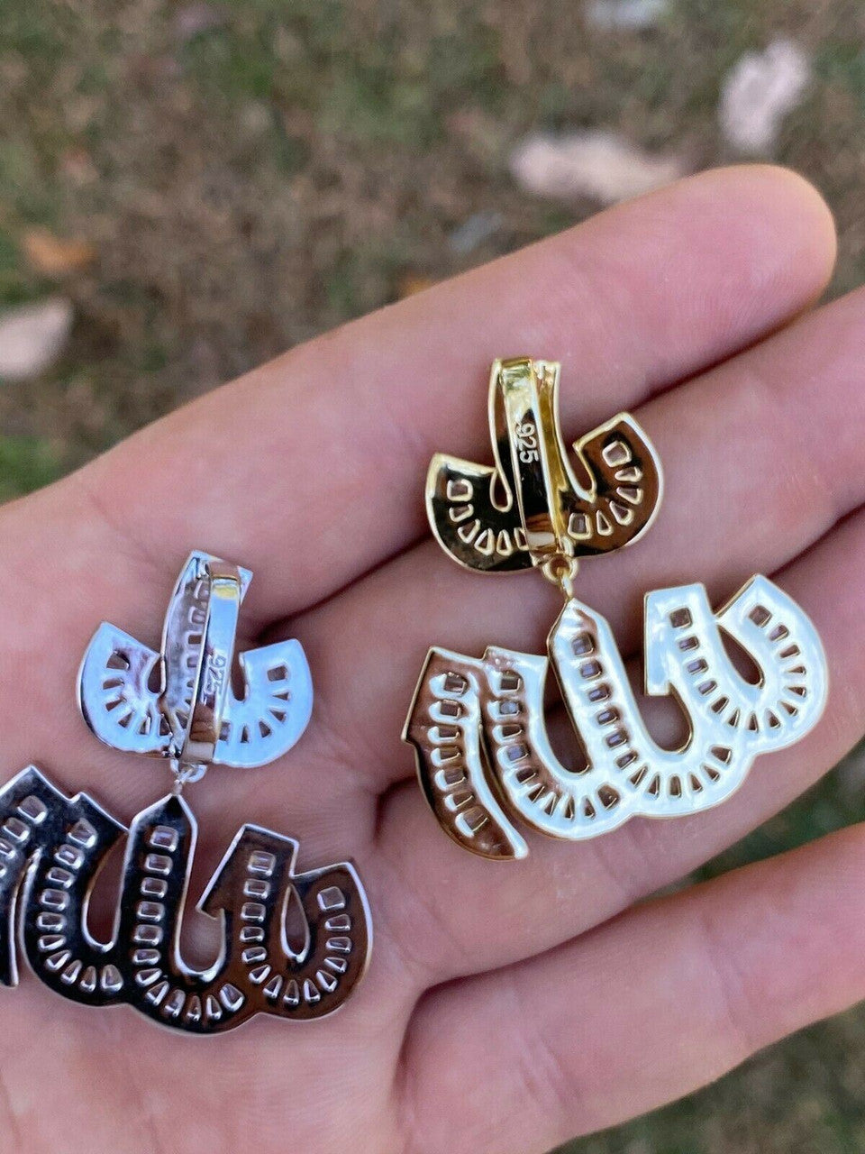 HarlemBling Real 925 Sterling Silver Iced Baguette Men Diamond Allah Arabic Pendant Necklace