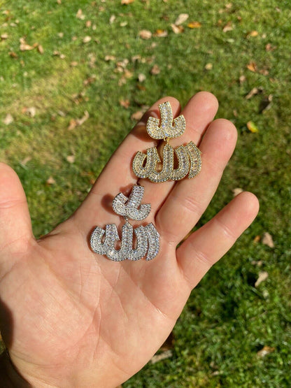 HarlemBling Real 925 Sterling Silver Iced Baguette Men Diamond Allah Arabic Pendant Necklace