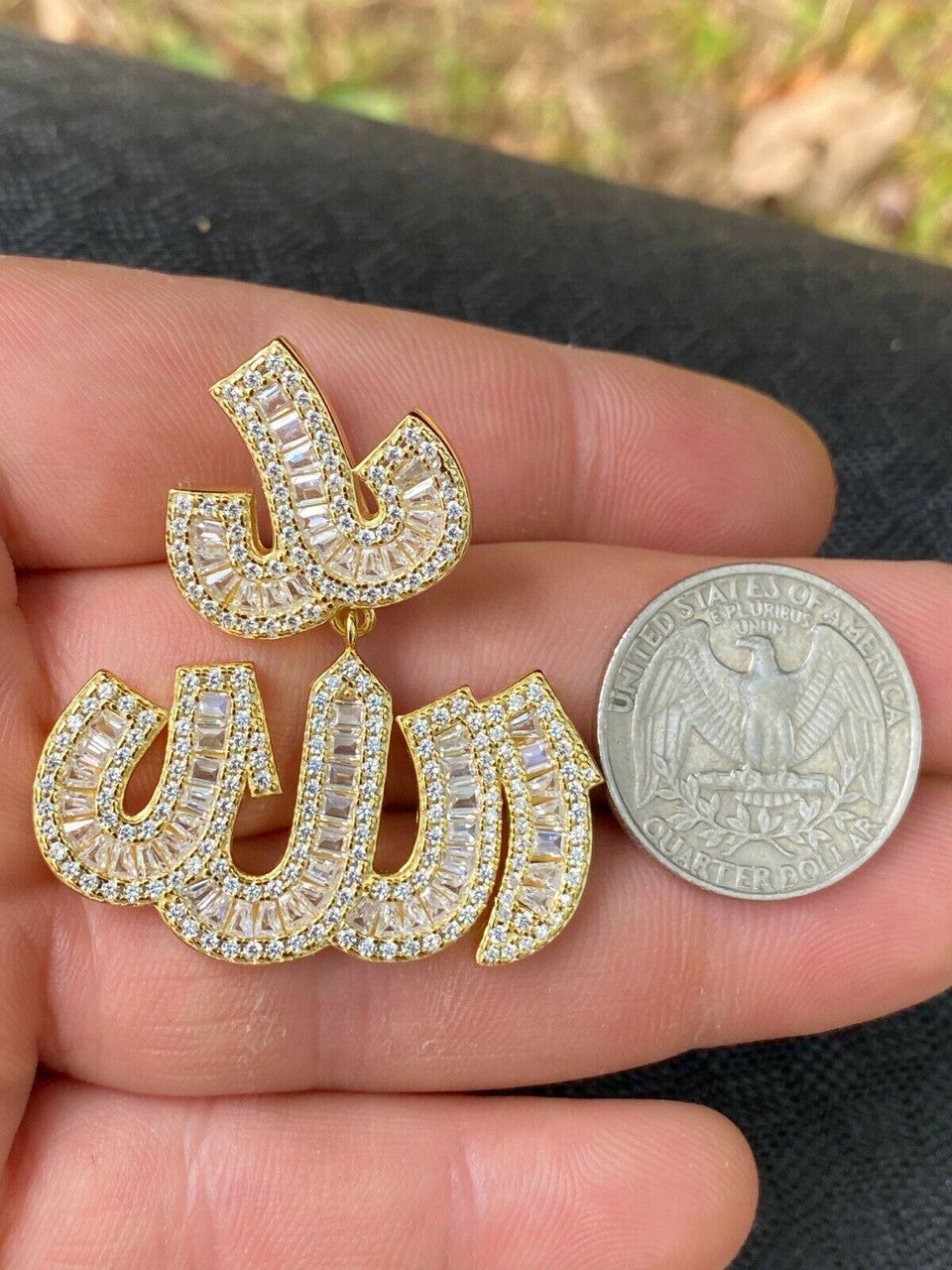 HarlemBling Real 925 Sterling Silver Iced Baguette Men Diamond Allah Arabic Pendant Necklace